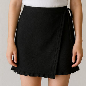 Chic Black Layered Mini Skirt w/ Side Tie – Size XS/2